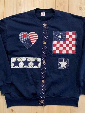 Vintage 90s Patriotic USA American Flag United States Button-Down Sweatshirt XL